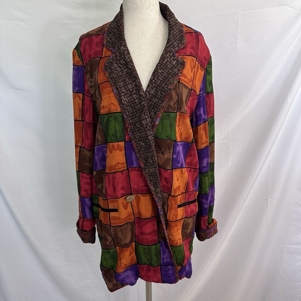 Cache Vintage Rayon Funky Long Blazer Jacket SMALL 4/6 MCM Geometric Art to Wear